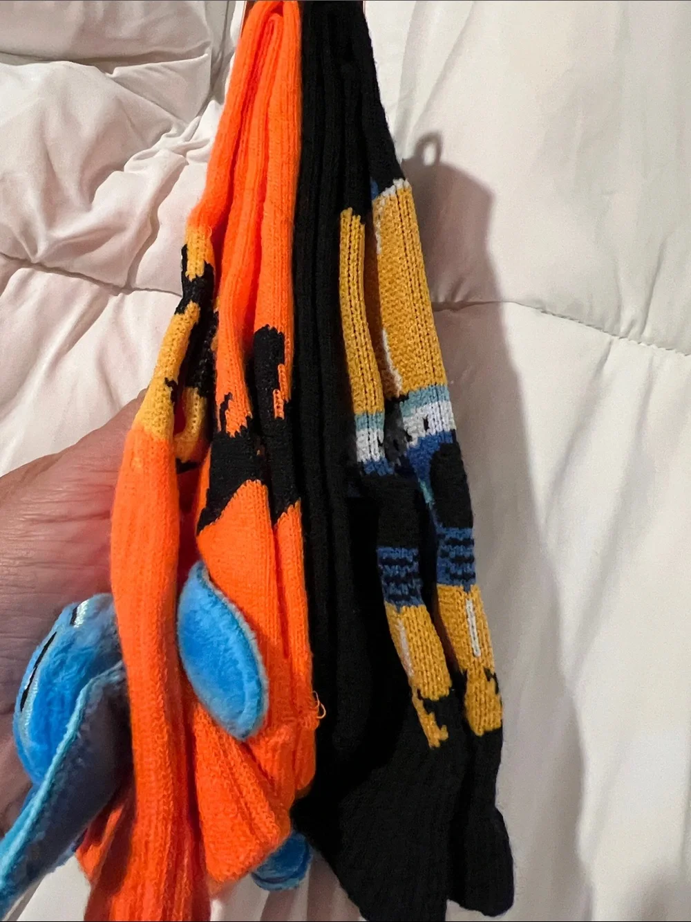 Women’s Disney Orange Halloween Crew Socks with Blue Stitch Plush Accent